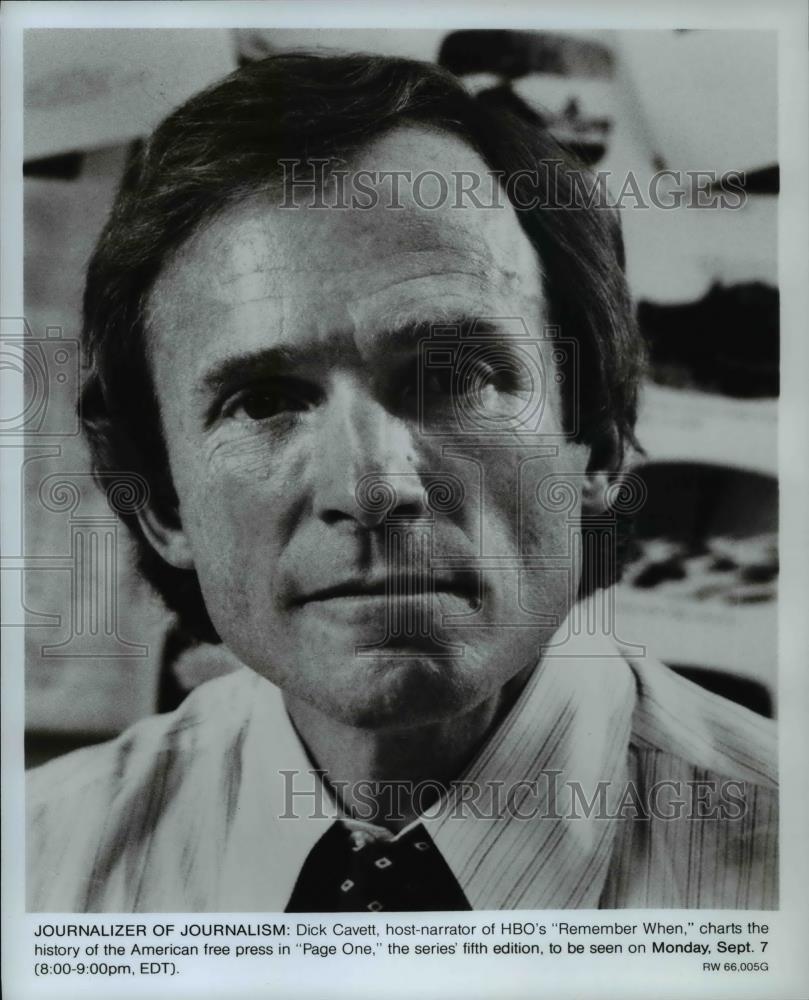 Press Photo Dick Cavett, host narrator of HBO&#39;s Remember When-Page One - Historic Images