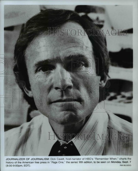 Press Photo Dick Cavett, host narrator of HBO's Remember When-Page One - Historic Images