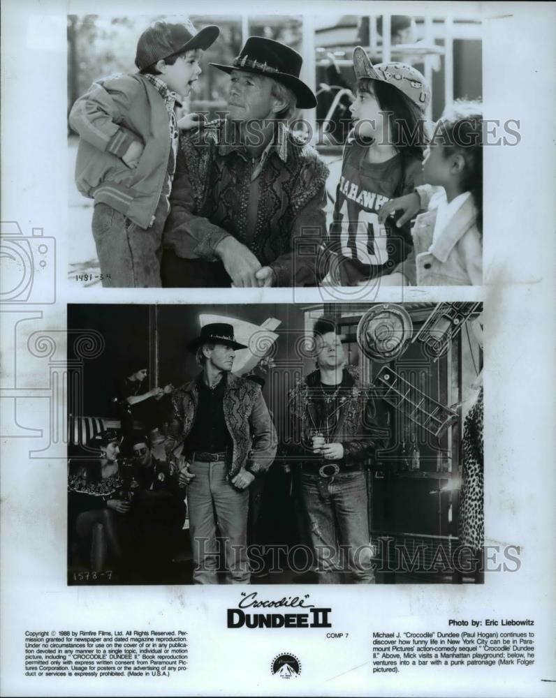 1988 Press Photo Paul Hogan, and Mark Folger star in Crocodile Dundee II - Historic Images