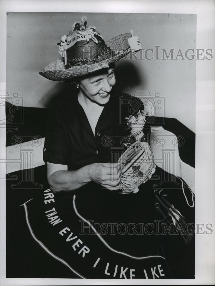 1956 Press Photo Mrs. George E. Eyrich models outfit she will wear to the RNC - Historic Images