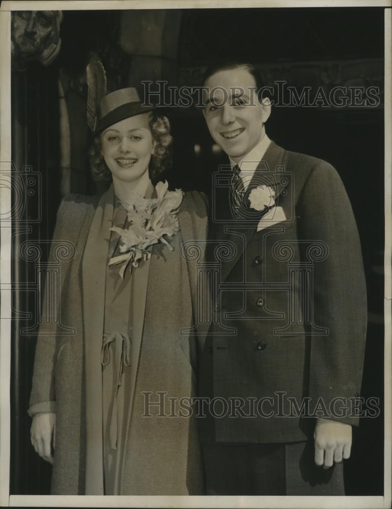 1938 Press Photo David Whitmire Hearst, Wife Hope Chandler Leaving Wedding - Historic Images