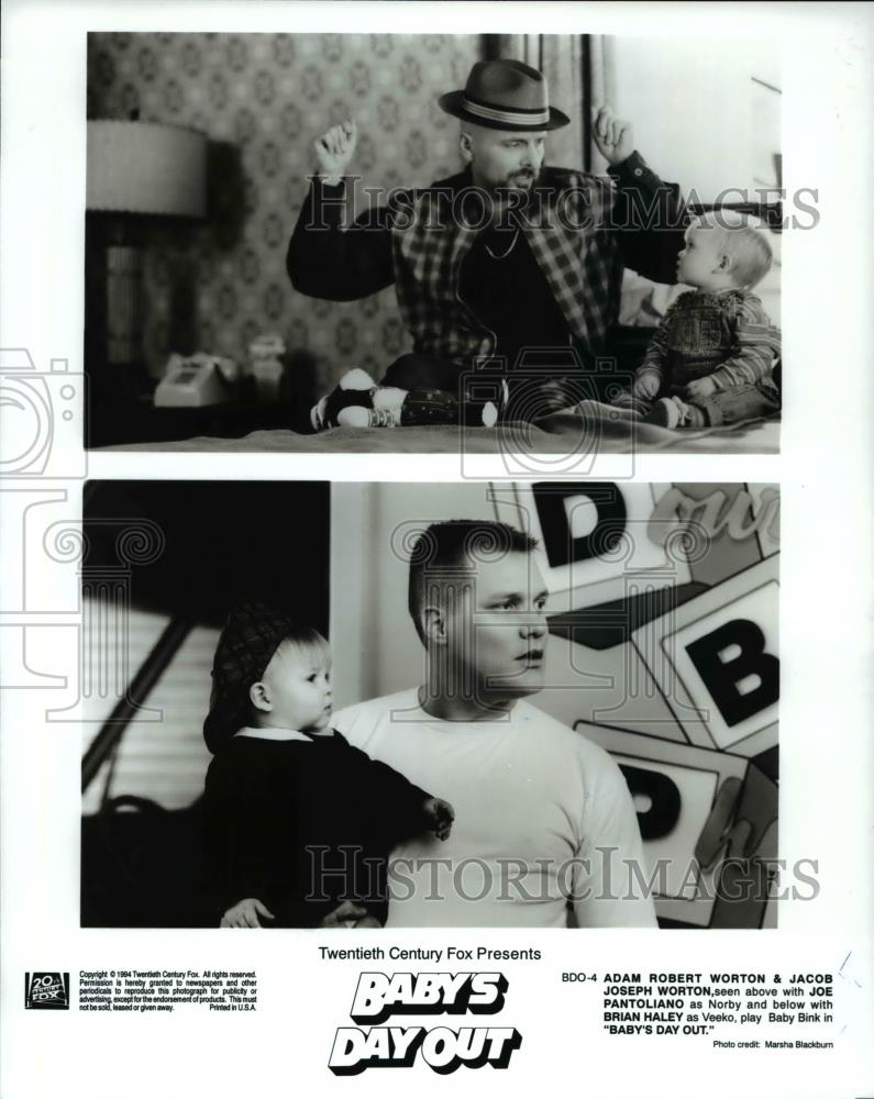 1995 Press Photo Worton twins, J. Pantoliano & B. Haley in "Baby's Day Out" - Historic Images