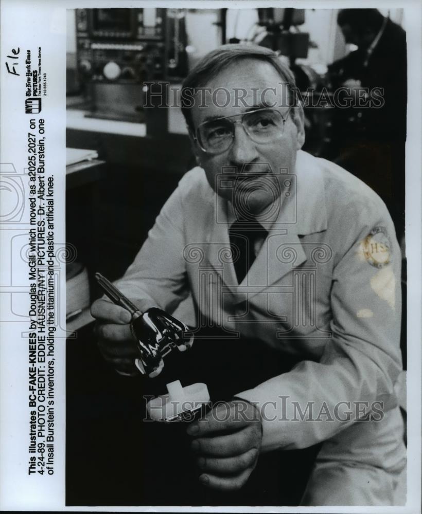1989 Press Photo Dr Albert Burstein, one of Insall Burstein&#39;s inventors - Historic Images