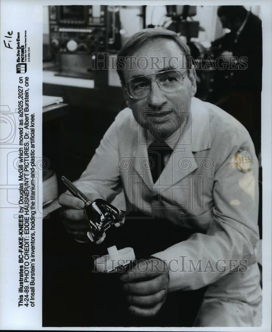 1989 Press Photo Dr Albert Burstein, one of Insall Burstein's inventors - Historic Images