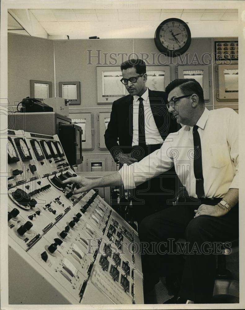 1966 Press Photo Two Unknown Men at Control Panel - nef51757 - Historic Images