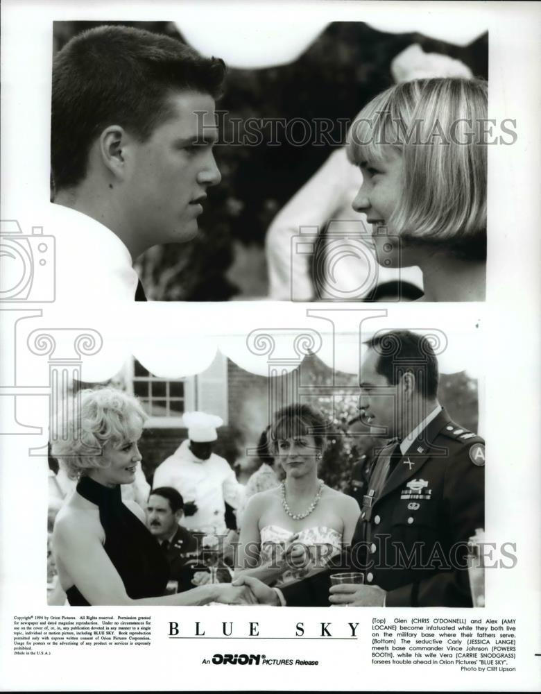 1994 Press Photo Chris O'Donnell, Amy Locane & Jessica Lange in Blue Sky - Historic Images