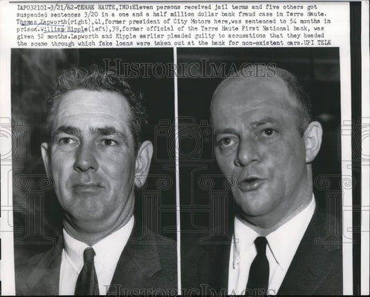 1962 Press Photo Thomas Lapworth Sentenced 54 Months William Kipple Sentenced 52 - Historic Images