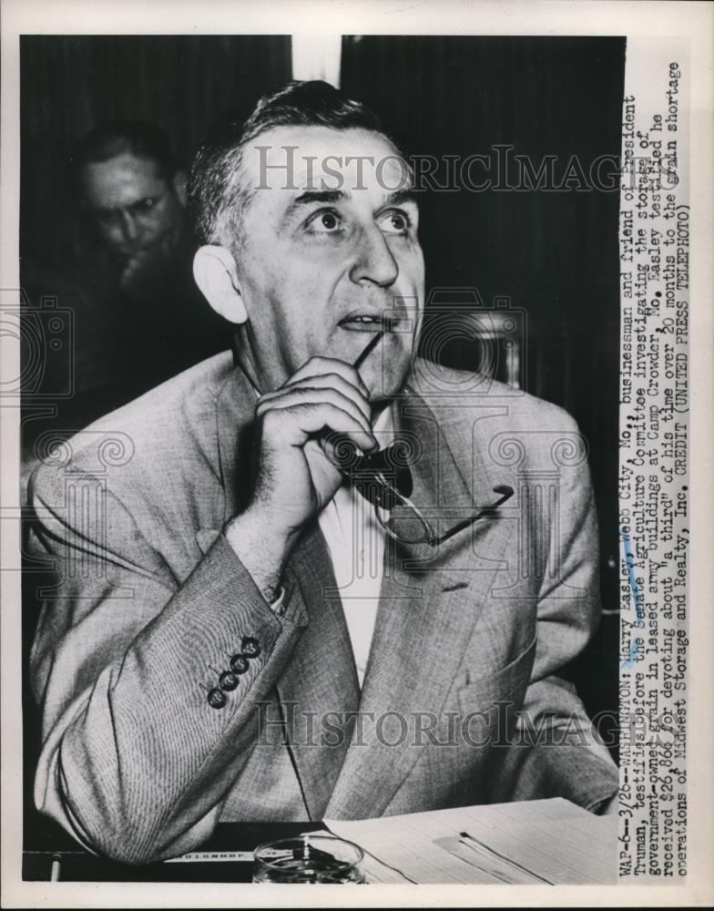 1952 Press Photo Harry Easley Testifies in Senate Agriculture Committee - Historic Images