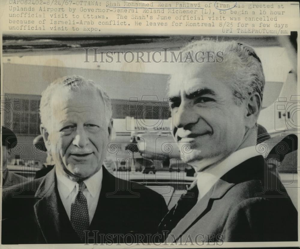 1967 Press Photo Shah of Iran Greeted at Airport by Gov-Gen Roland Michener - Historic Images