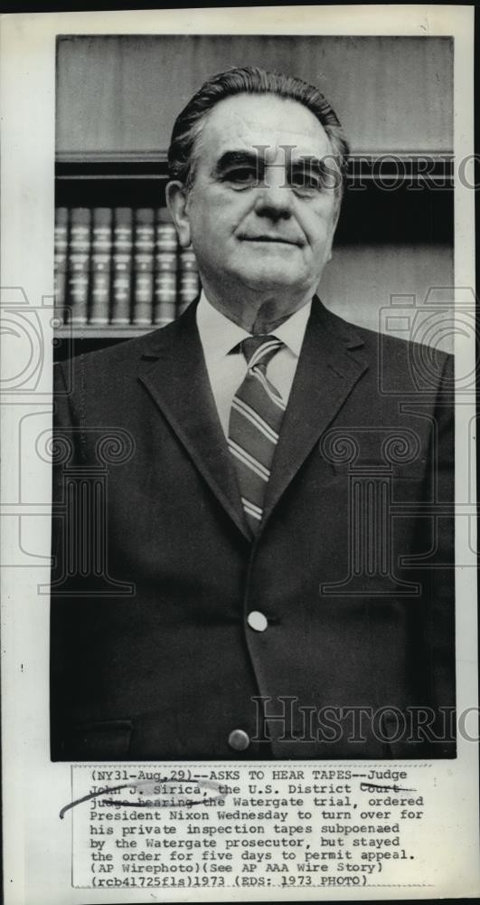 1973 Press Photo Judge John J. Sirica asks to hear Watergate inspection tapes - Historic Images