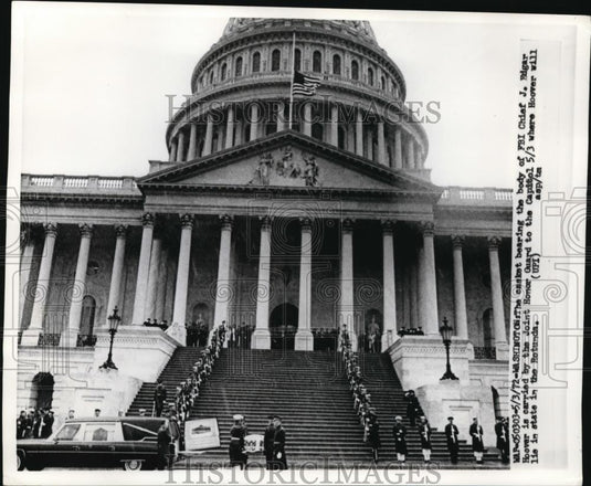 1972 Press Photo Casket of FBI Chief J Edgar Hoover at the Capitol building - Historic Images
