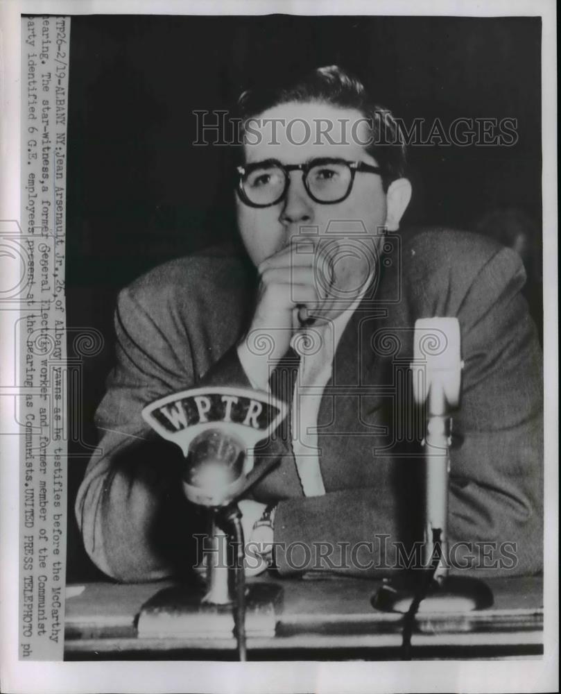 1954 Press Photo Jean Arsenault Jr ex GE worker testifies about Communism - Historic Images