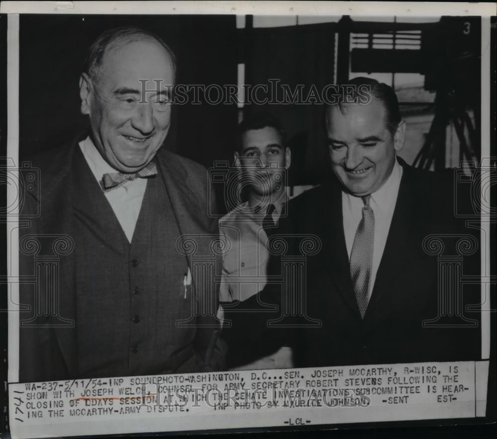 1954 Press Photo Sen Joseph McCarthy & counsel Joseph Welch at DC hear ...