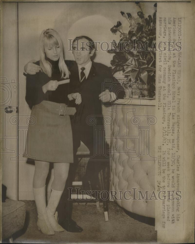 1966 Press Photo Composer Charles Aznavour and Ulla Thorssell in Las Vegas - Historic Images