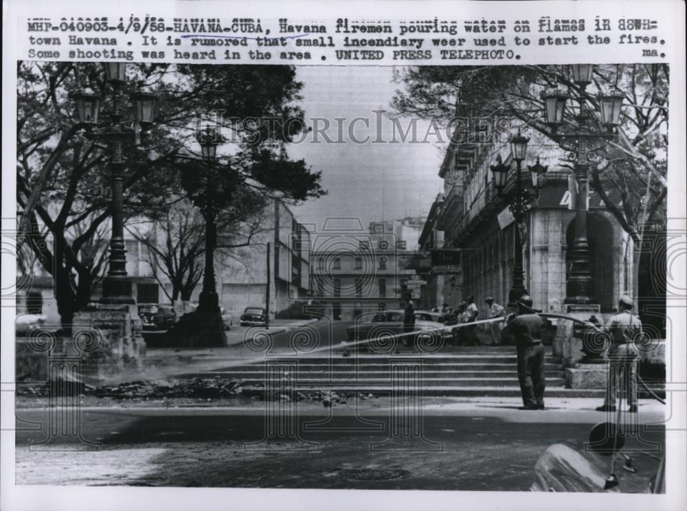 1958 Press Photo Havana Firemen Fight Fire In Cuba  - ned71304 - Historic Images