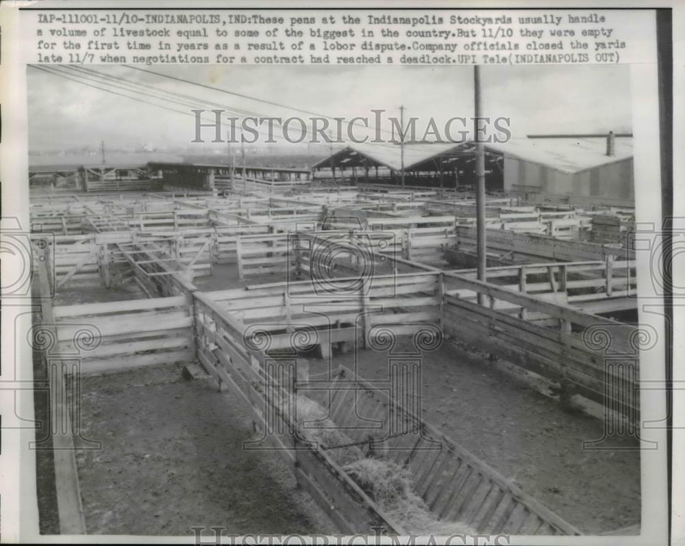 1958 Press Photo Indianapolis Stockyards Empty Due to Labor Contract Dispute - Historic Images