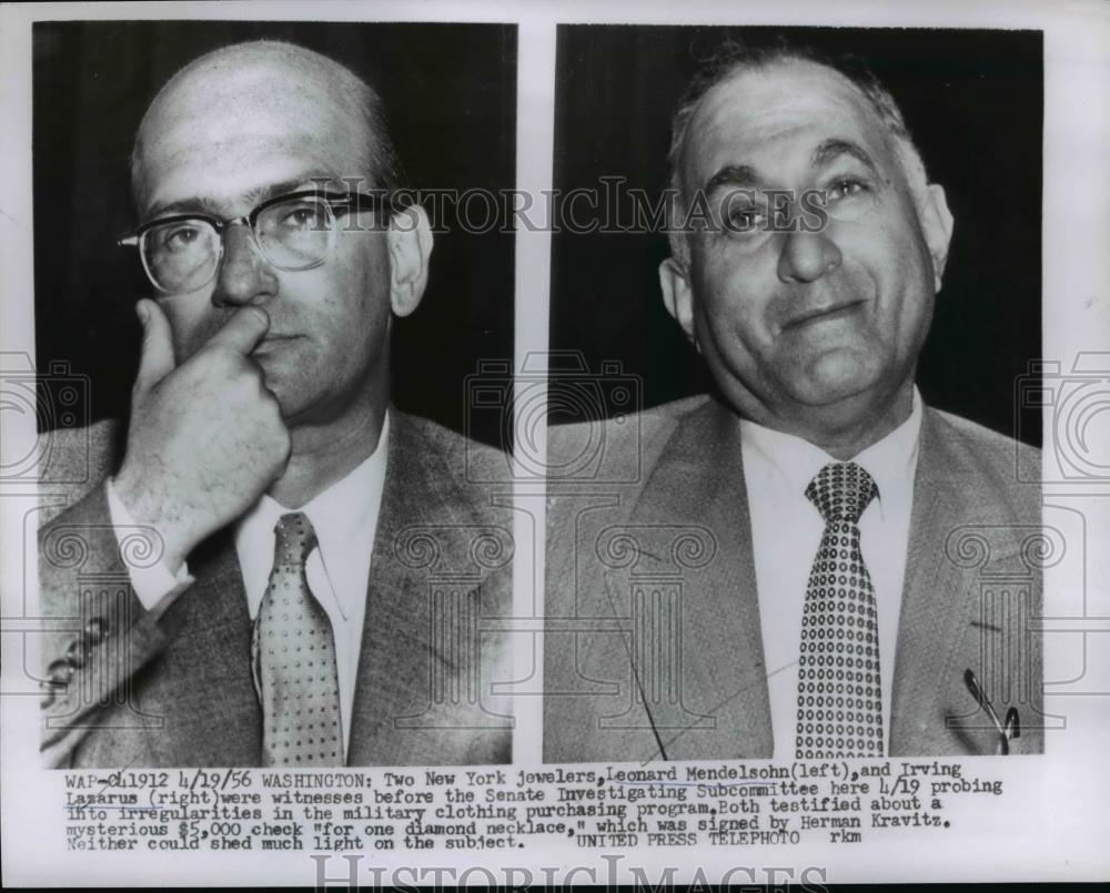 1956 Press Photo Leonard Medelson,N.Y. Jewelers and Irving Lazarus at Senate - Historic Images