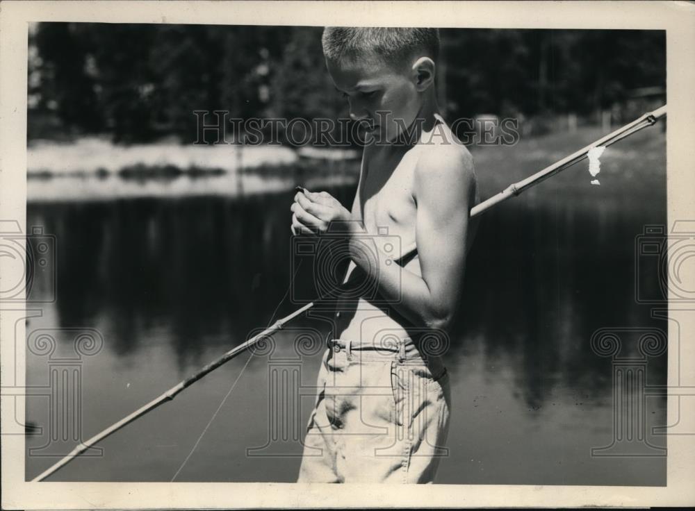 1945 Press Photo Farm Boy with Fishing Pole - nef34572 - Historic Images