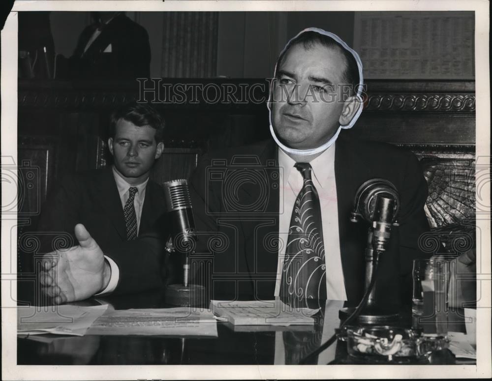 1953 Press Photo Senator Joseph McCarthy at Washington DC News Conference - Historic Images