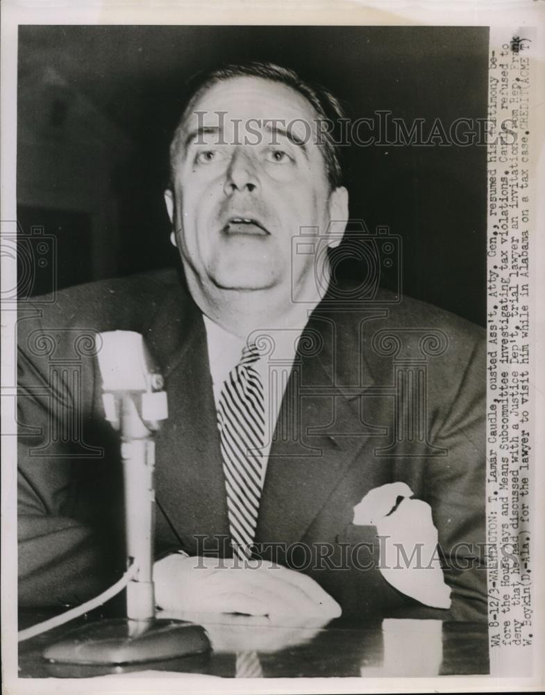 1951 Press Photo T.Lamar Caudle testifies before  House Ways and Means Committee - Historic Images