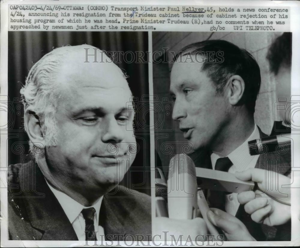 1969 Press Photo Paul Hellyer Announces Resignation from Tradeau Cabinet - Historic Images