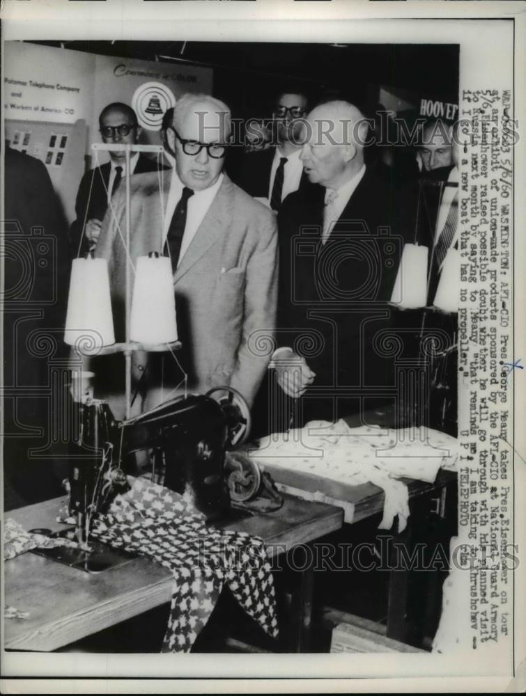 1960 Press Photo George Meany, Dwight Eisenhower Touring National Guard Armory - Historic Images