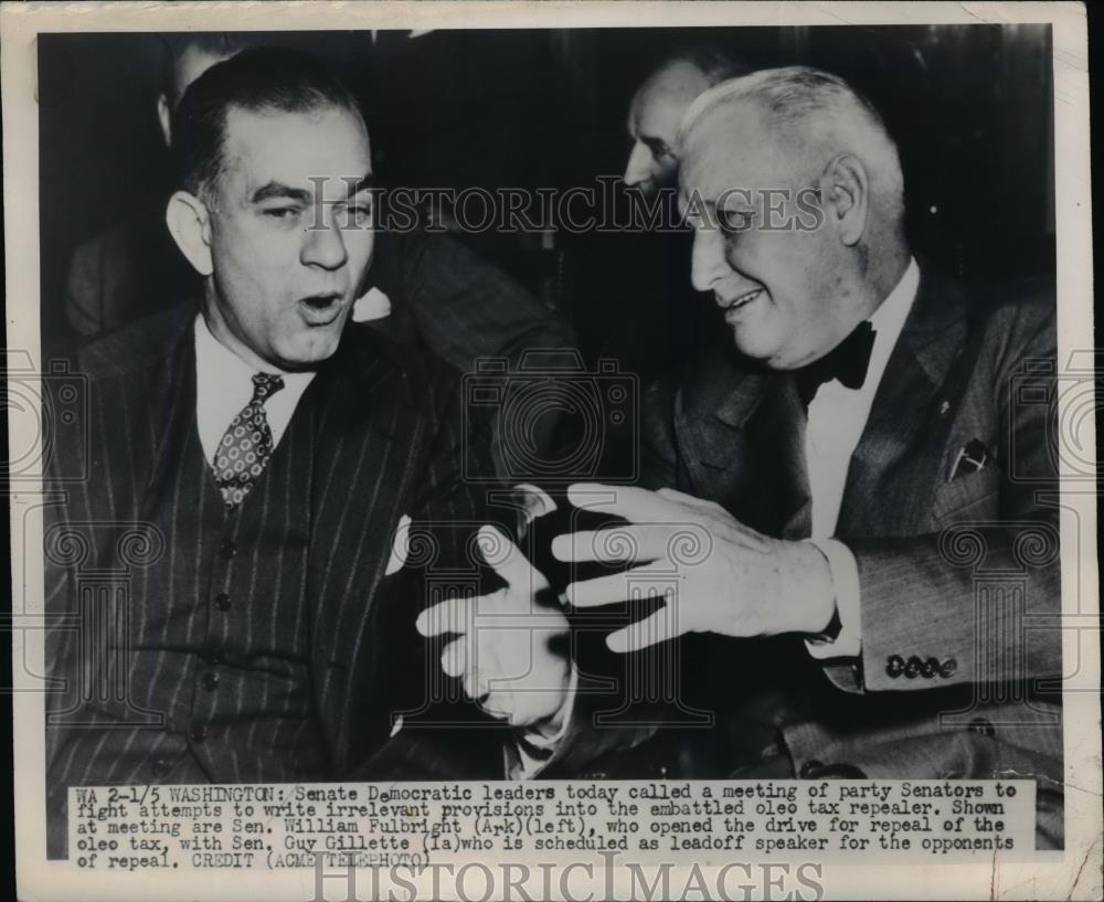 1950 Press Photo William Fulbright, Guy Gillette at Democratic Senors Meeting - Historic Images