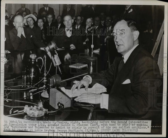 1948 Press Photo Edwin Pauley testify before Senate Subcommittee on Speculation - Historic Images