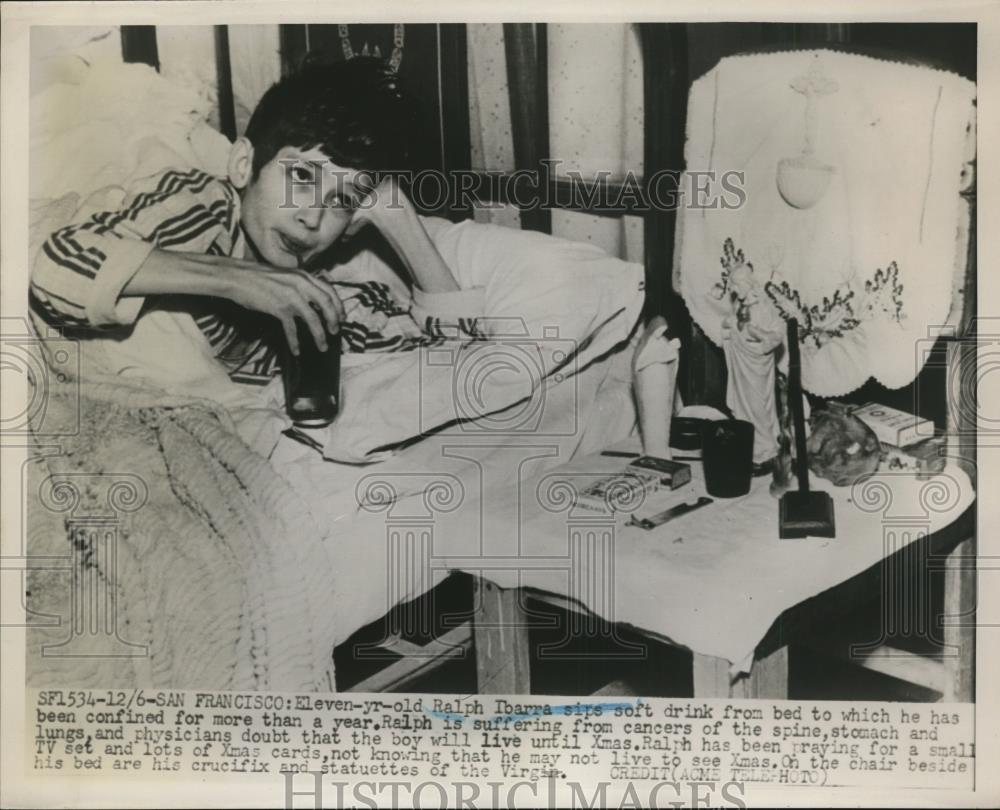 1951 Press Photo Ralph Ibarra suffering form cancers of the Spine,stomach,lungs - Historic Images