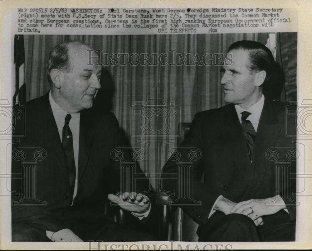 1963 Press Photo Karl Carstens Meets with U.S. Secretary of State Dean Rusk - Historic Images