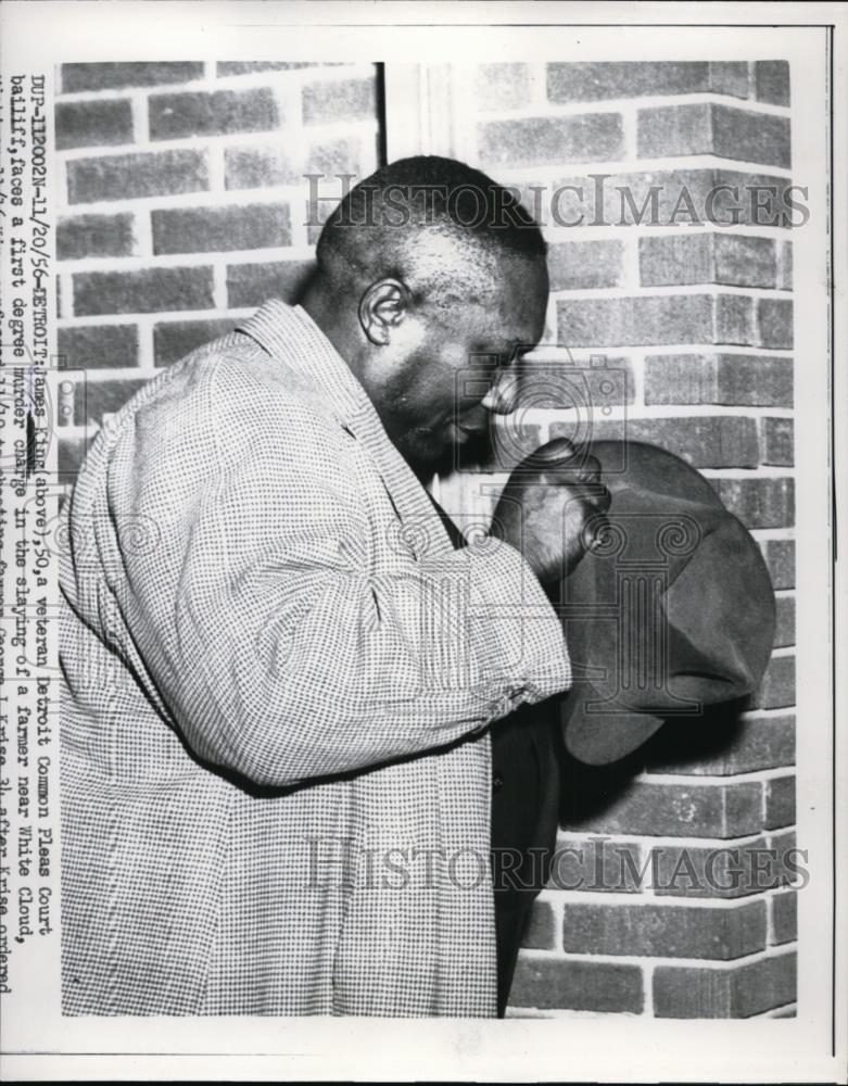 1956 Press Photo James King Charged with Farmer's Murder, White Cloud Michigan - Historic Images