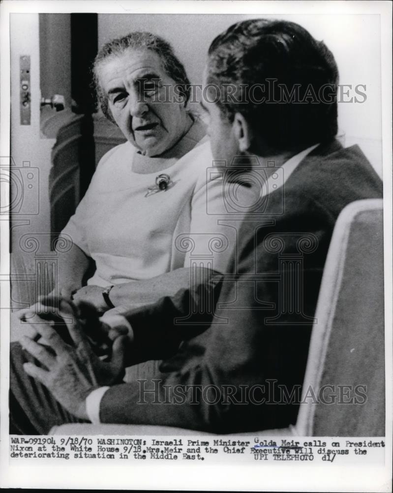 1970 Press Photo Golda Meir Calls on Pres Nixon to Discuss Middle East Situation - Historic Images