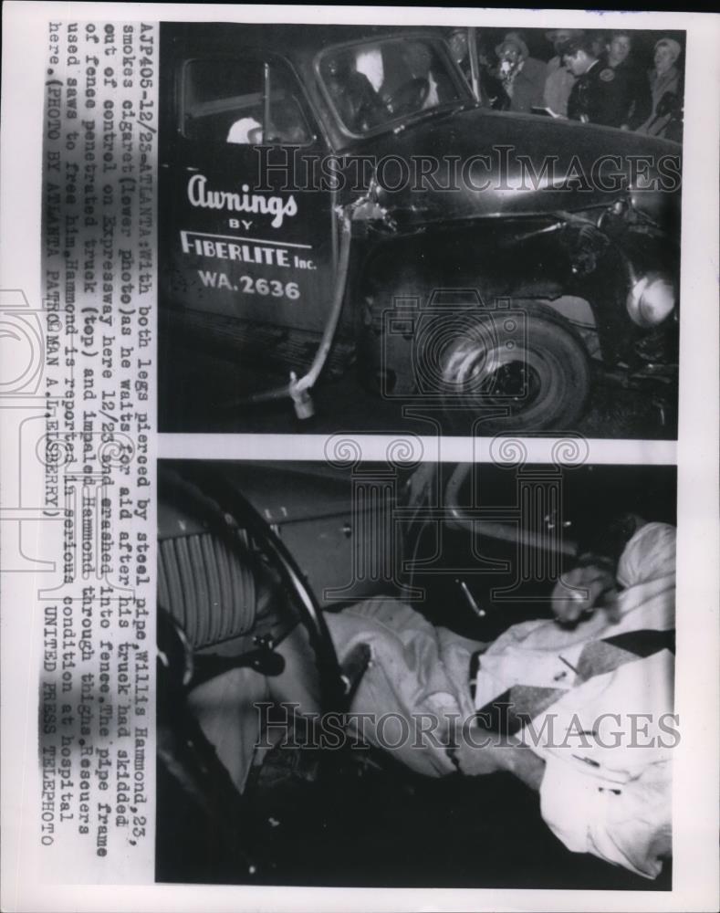 1955 Press Photo William Hammond truck had skidded out of control on Expressway - Historic Images