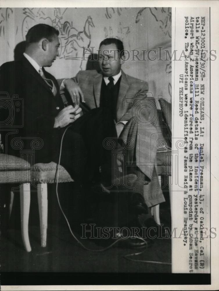 1959 Press Photo Two Americans Forced From Plane at Gunpoint by Cuban Police - Historic Images