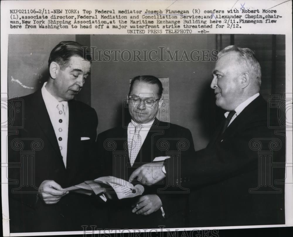 1957 Press Photo Joseph F. Finnegan, Robert Moore, Alexander Chopin Meeting, NYC - Historic Images