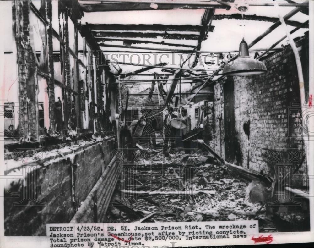 1952 Press Photo Jackson Prison Greenhouse Destroyed after Riot, Detroit - Historic Images