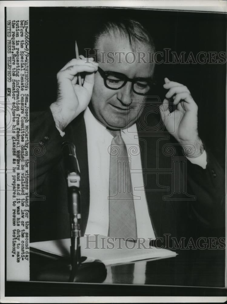 1954 Press Photo Senator Joseph McCarthy at Senate Censure Hearing, Washington - Historic Images