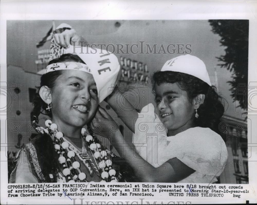 1956 Press Photo Choetkaw Indian Children at Republican National Convention - Historic Images