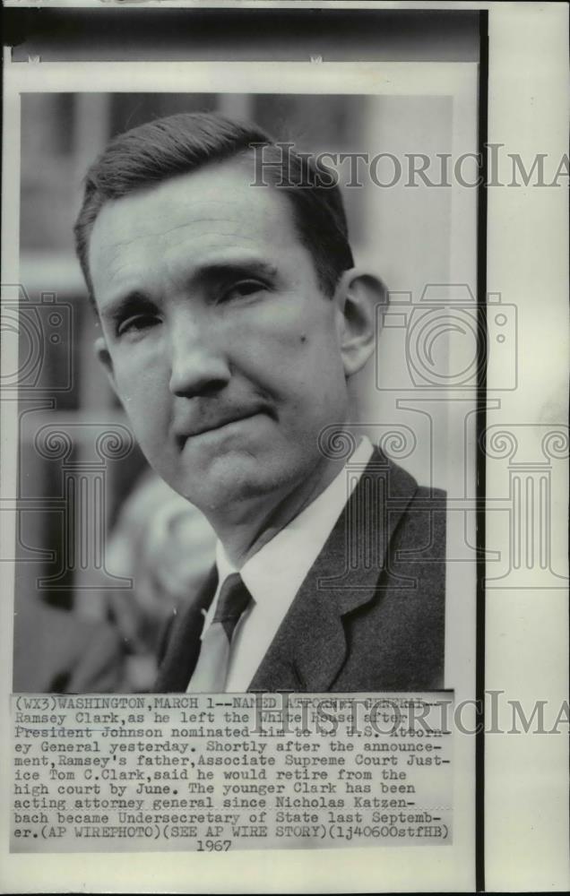 1967 Wire Photo Ramsey Clark leaves White House after father retires Washington - Historic Images