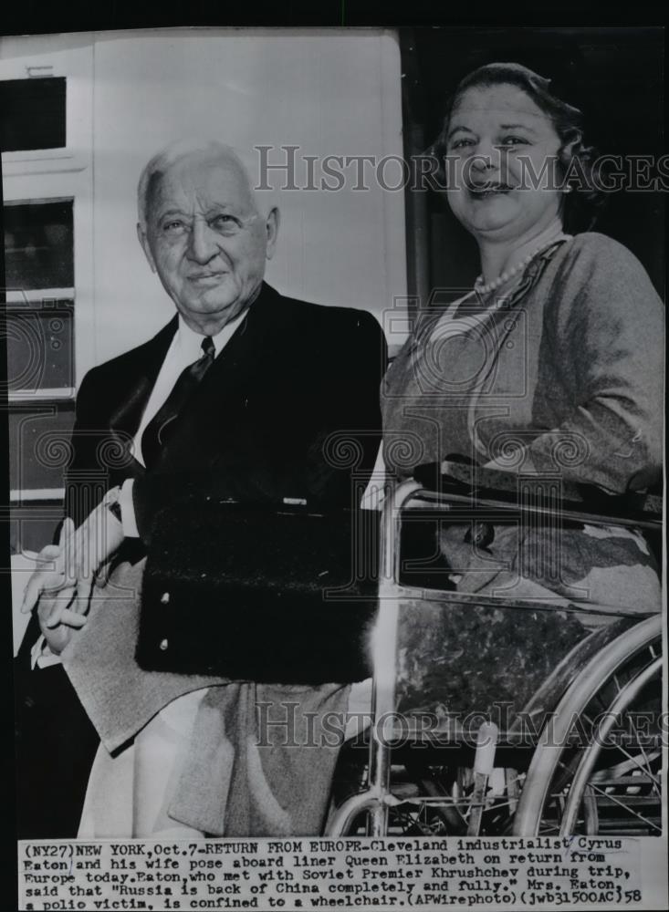 1958 Wire Photo Cleveland Industrialist Cyrus Eaton and his wife - spw00981 - Historic Images