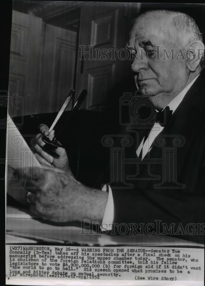 1952 Wire Photo Senator Tom Connally checking his manuscript - spw01004 - Historic Images