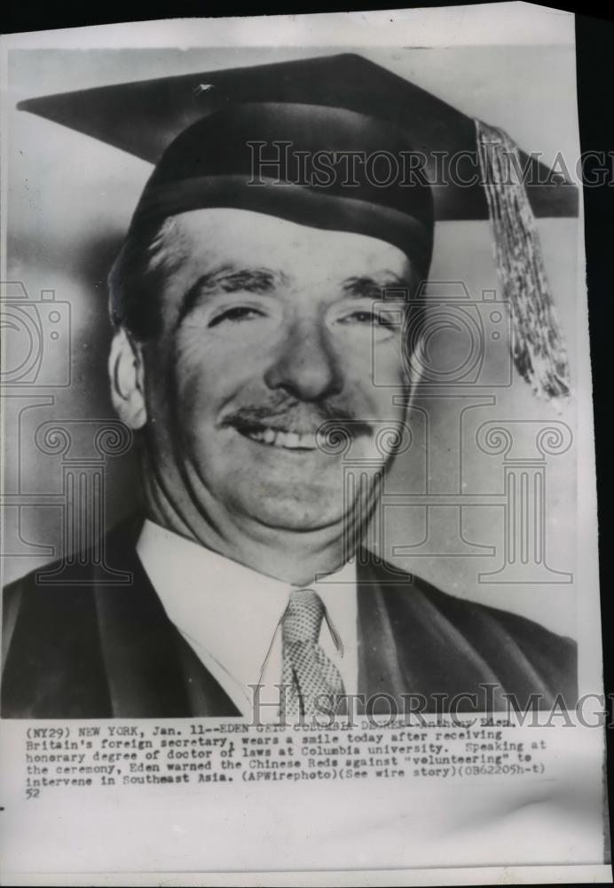 1952 Wire Photo A. Eden after receiving an honorary degree of doctor of laws - Historic Images