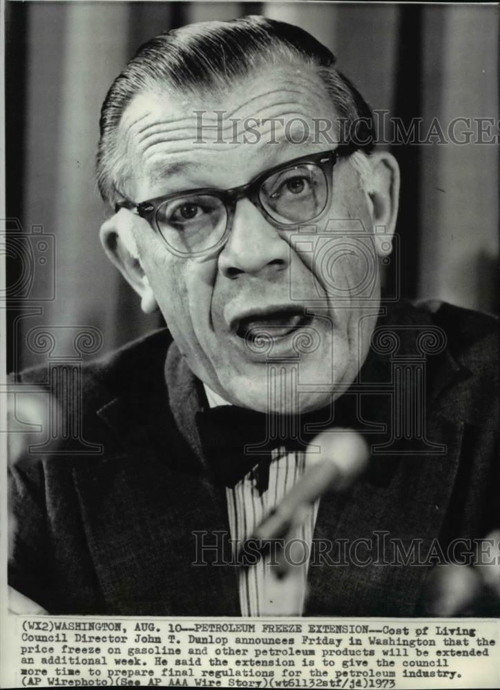 1973 Wire Photo John T. Dunlop during his announcement in Washington - spw01095 - Historic Images