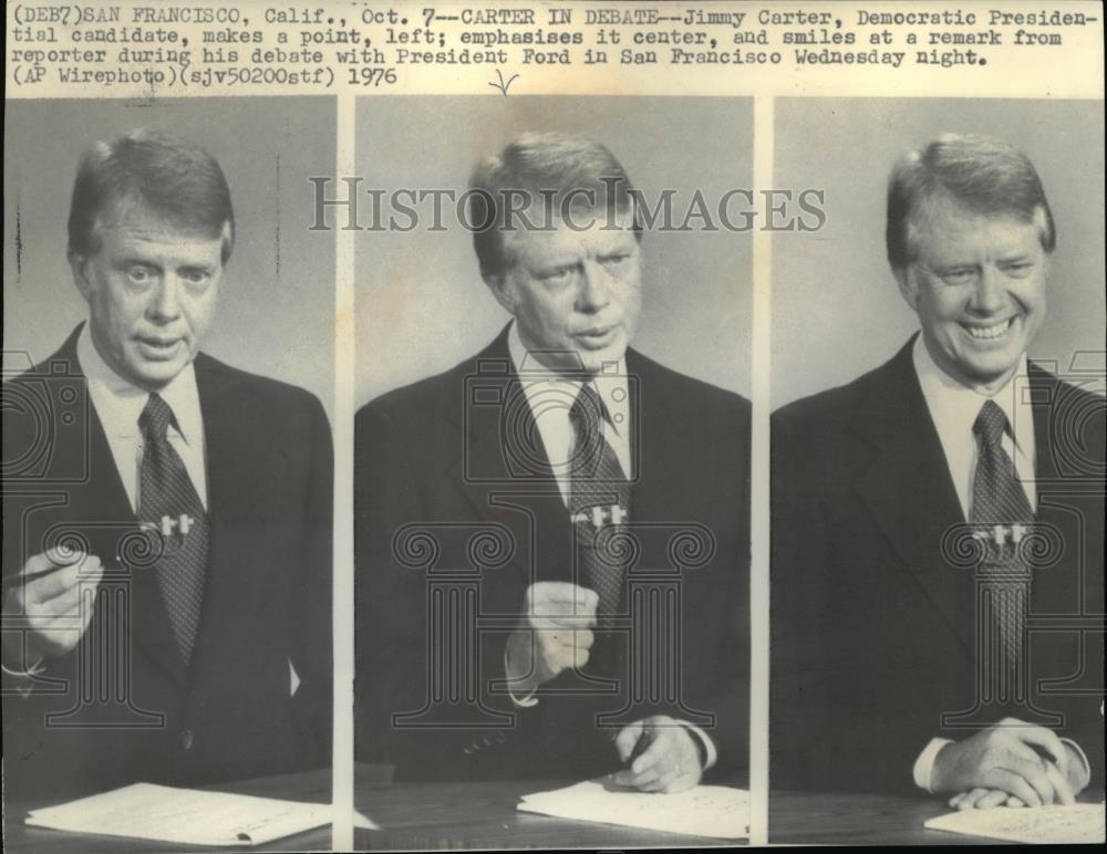 1976 Wire Photo Democratic Presidential candidate Jimmy Carter during a debate - Historic Images