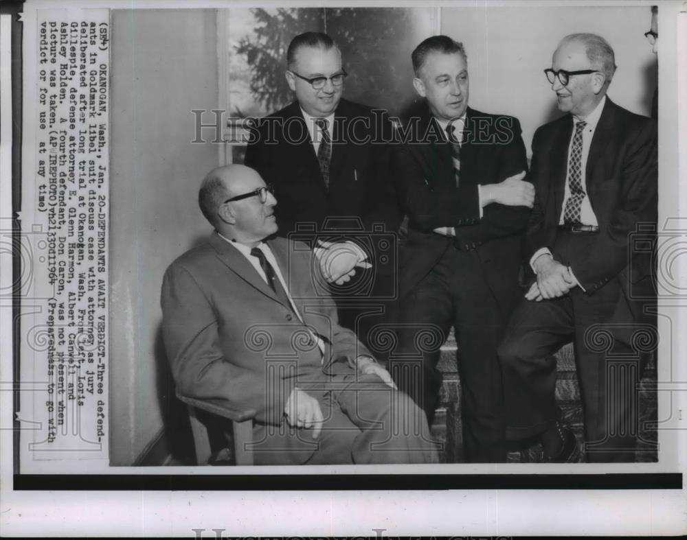 1964 Wire Photo Three defendants in Goldmark libel suit discussing the case - Historic Images