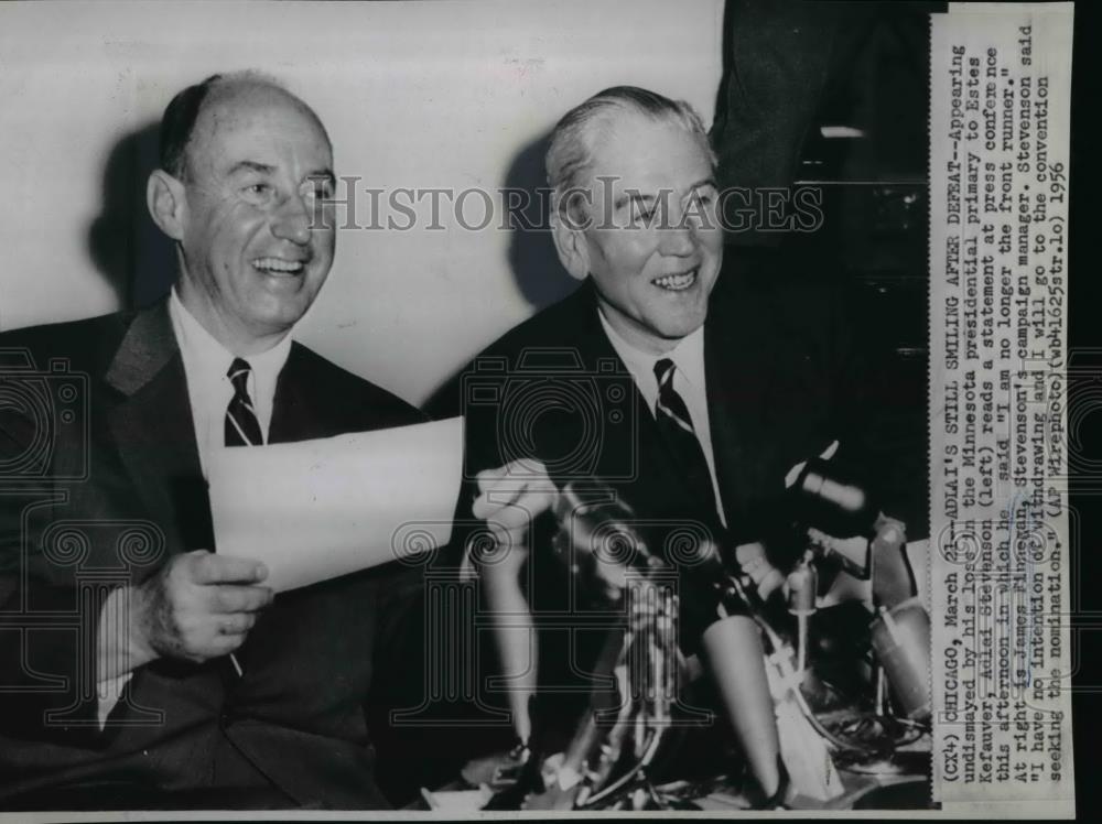 1956 Wire Photo Adlai Stevenson reading a statement at a press conference - Historic Images