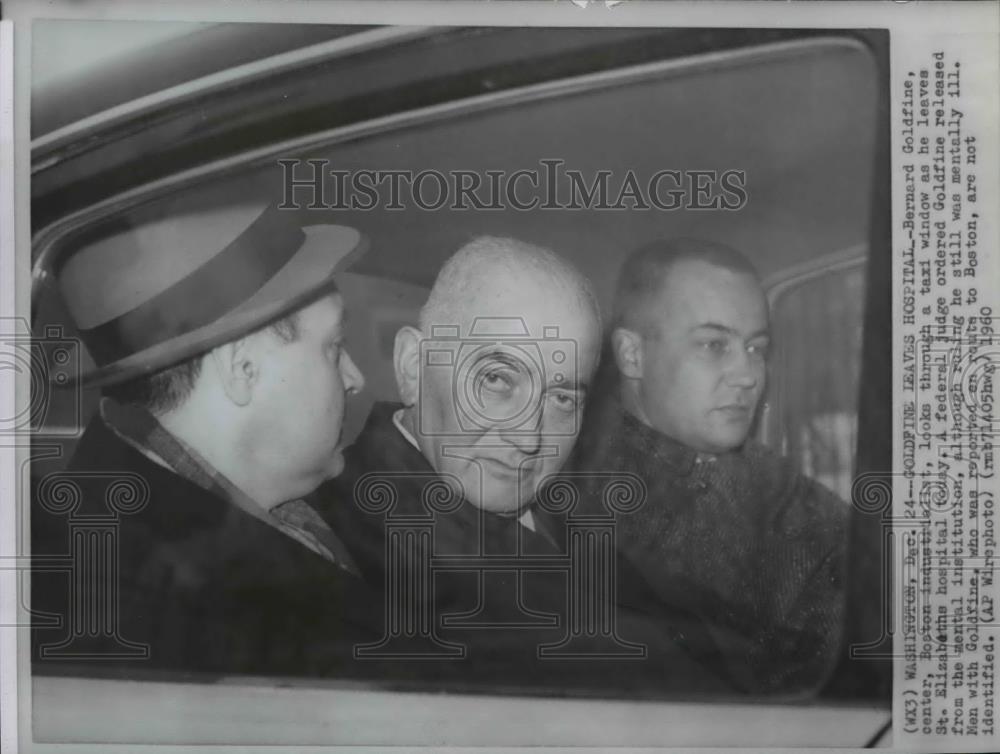 1960 Wire Photo Boston Industrialist Bernard Goldfine leaves hospital in a taxi - Historic Images