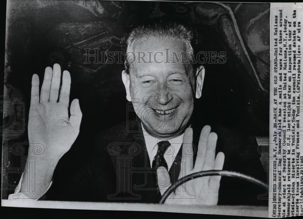 1961 Wire Photo United Nations Secretary General Dag Hammarskjold in New York - Historic Images