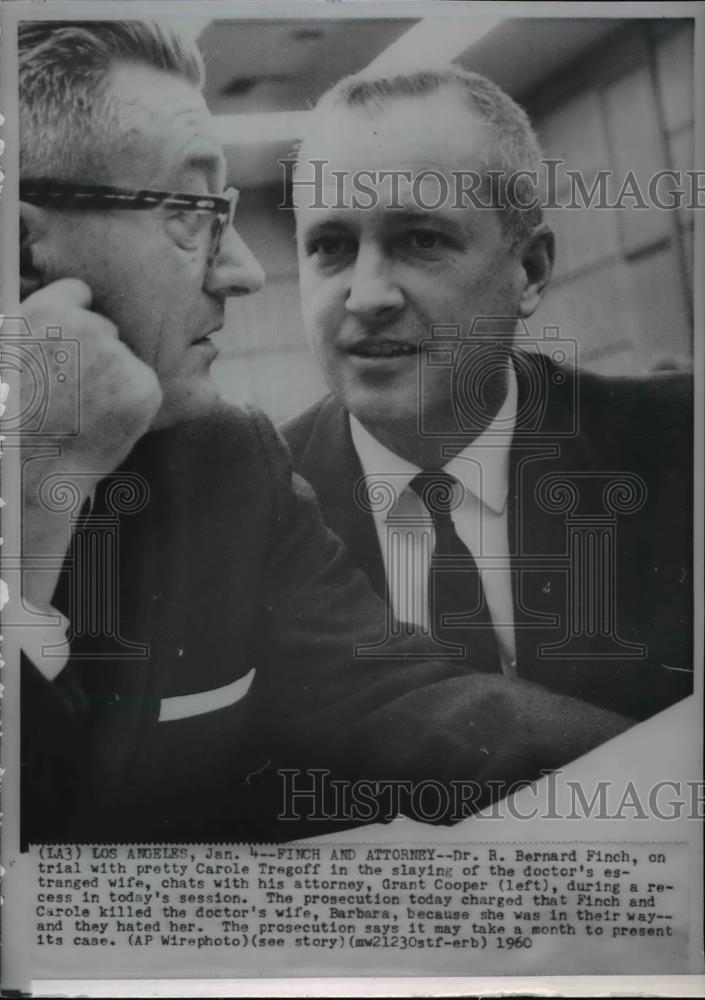 1960 Wire Photo Dr. R. Bernard Finch talking to his attorney, Grant Cooper - Historic Images