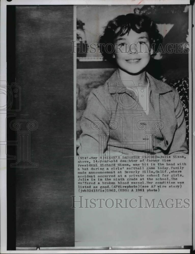 1962 Wire Photo Julie Nixon, daughter of former vice president Richard Nixon - Historic Images